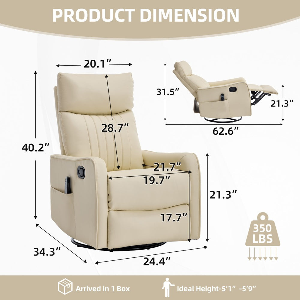 English Elm Beige Faux Leather Swivel Rocker Recliner with Massage Heat for Living Room W1803P508575