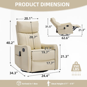 English Elm Beige Faux Leather Swivel Rocker Recliner with Massage Heat for Living Room W1803P508575