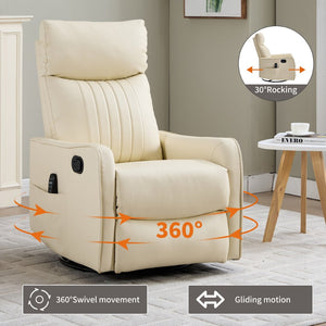 English Elm Beige Faux Leather Swivel Rocker Recliner with Massage Heat for Living Room W1803P508575