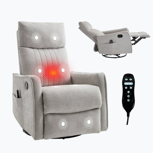 English Elm Light Grey Fabric Swivel Rocker Recliner with Massage Heat Therapy for Living Room W1803P508577
