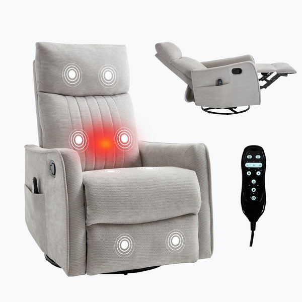 English Elm Light Grey Fabric Swivel Rocker Recliner with Massage Heat Therapy for Living Room W1803P508577