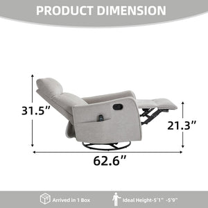 English Elm Light Grey Fabric Swivel Rocker Recliner with Massage Heat Therapy for Living Room W1803P508577