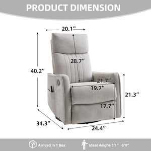 English Elm Light Grey Fabric Swivel Rocker Recliner with Massage Heat Therapy for Living Room W1803P508577