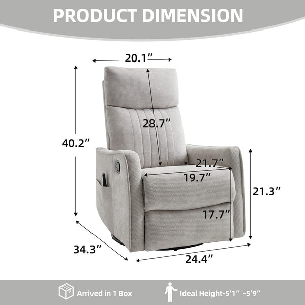 English Elm Light Grey Fabric Swivel Rocker Recliner with Massage Heat Therapy for Living Room W1803P508577
