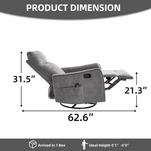 English Elm Dark Grey Fabric Swivel Recliner with Massage Heat Rocking Motion for Living Room W1803P508578