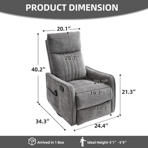 English Elm Dark Grey Fabric Swivel Recliner with Massage Heat Rocking Motion for Living Room W1803P508578