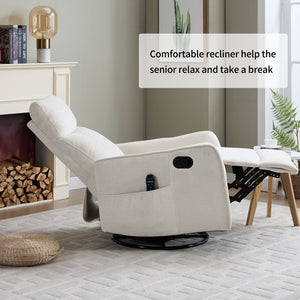 English Elm Beige Fabric Swivel Rocker Recliner with Massage Nodes and Lumbar Heat for Living Room W1803P508579