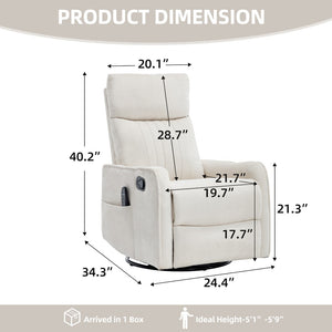 English Elm Beige Fabric Swivel Rocker Recliner with Massage Nodes and Lumbar Heat for Living Room W1803P508579