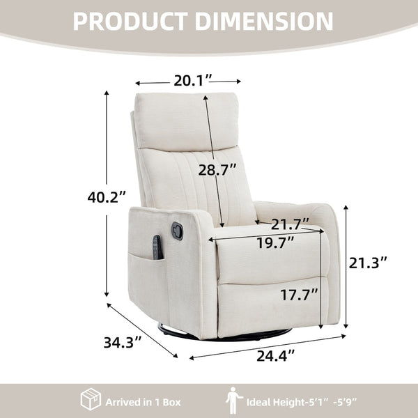 English Elm Beige Fabric Swivel Rocker Recliner with Massage Nodes and Lumbar Heat for Living Room W1803P508579