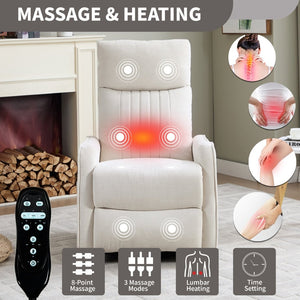 English Elm Beige Fabric Swivel Rocker Recliner with Massage Nodes and Lumbar Heat for Living Room W1803P508579