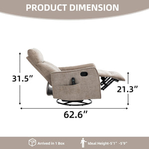 English Elm Khaki Fabric Swivel Rocker Recliner with Massage Heat Nodes for Living Room Comfort W1803P508580