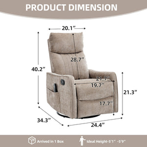 English Elm Khaki Fabric Swivel Rocker Recliner with Massage Heat Nodes for Living Room Comfort W1803P508580