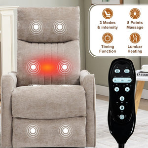 English Elm Khaki Fabric Swivel Rocker Recliner with Massage Heat Nodes for Living Room Comfort W1803P508580