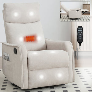 English Elm Heat Massage Rocker Swivel Recliner with 8 Node Vibration for Cozy Living Room Lounging Beige W1803P516797