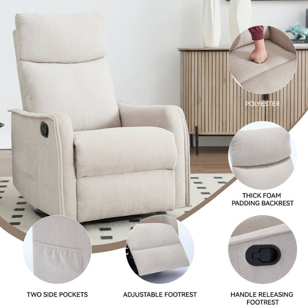 English Elm Heat Massage Rocker Swivel Recliner with 8 Node Vibration for Cozy Living Room Lounging Beige W1803P516797