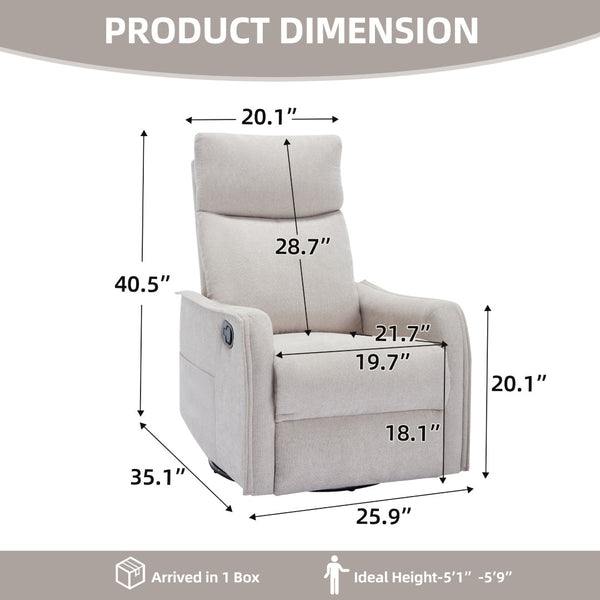 English Elm Heat Massage Rocker Swivel Recliner with 8 Node Vibration for Cozy Living Room Lounging Beige W1803P516797