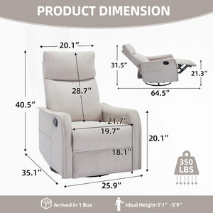 English Elm Heat Massage Rocker Swivel Recliner with 8 Node Vibration for Cozy Living Room Lounging Beige W1803P516797