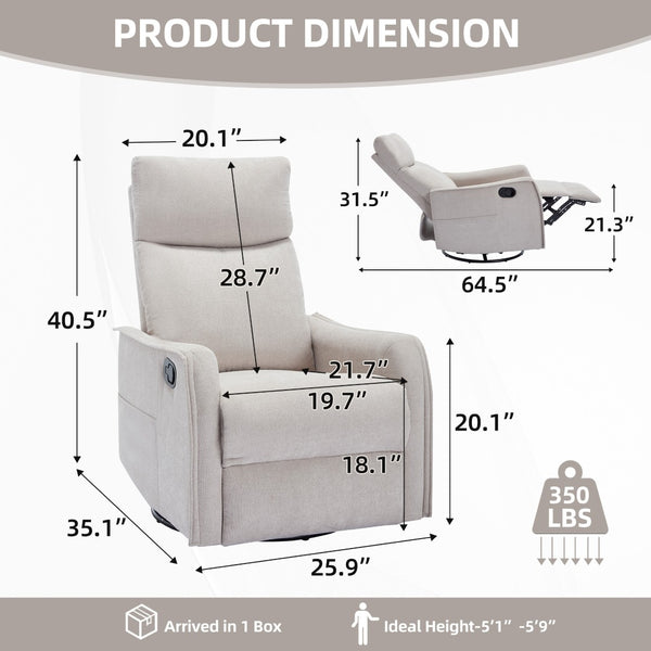 English Elm Heat Massage Rocker Swivel Recliner with 8 Node Vibration for Cozy Living Room Lounging Beige W1803P516797