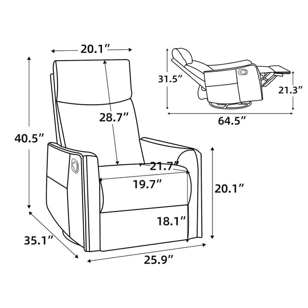 English Elm Heat Massage Rocker Swivel Recliner with 8 Node Vibration for Cozy Living Room Lounging Beige W1803P516797