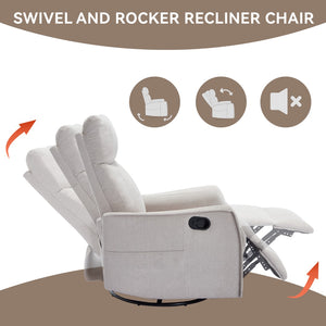 English Elm Heat Massage Rocker Swivel Recliner with 8 Node Vibration for Cozy Living Room Lounging Beige W1803P516797