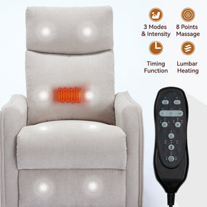 English Elm Heat Massage Rocker Swivel Recliner with 8 Node Vibration for Cozy Living Room Lounging Beige W1803P516797