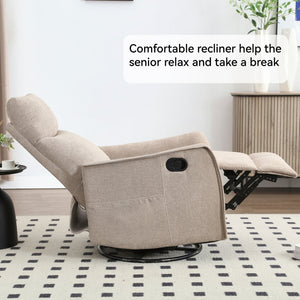 English Elm Heat Massage Rocker Swivel Recliner with 8 Node Vibration for Cozy Living Room Lounging Khaki W1803P516798