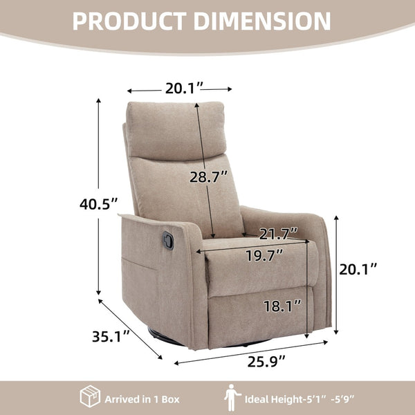 English Elm Heat Massage Rocker Swivel Recliner with 8 Node Vibration for Cozy Living Room Lounging Khaki W1803P516798