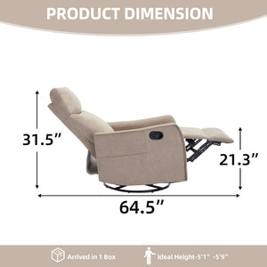 English Elm Heat Massage Rocker Swivel Recliner with 8 Node Vibration for Cozy Living Room Lounging Khaki W1803P516798