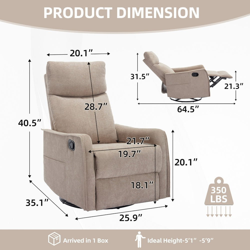 English Elm Heat Massage Rocker Swivel Recliner with 8 Node Vibration for Cozy Living Room Lounging Khaki W1803P516798