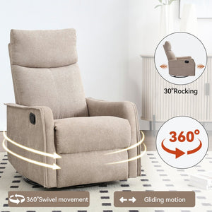 English Elm Heat Massage Rocker Swivel Recliner with 8 Node Vibration for Cozy Living Room Lounging Khaki W1803P516798