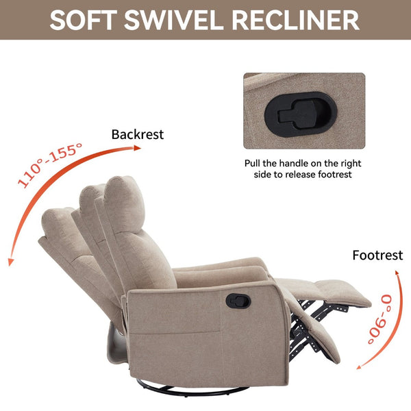 English Elm Heat Massage Rocker Swivel Recliner with 8 Node Vibration for Cozy Living Room Lounging Khaki W1803P516798