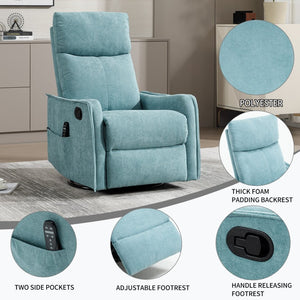 English Elm Heat Massage Rocker Swivel Recliner with 8 Node Vibration for Cozy Living Room Lounging Antique Blue Green W1803P516799