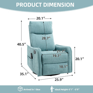English Elm Heat Massage Rocker Swivel Recliner with 8 Node Vibration for Cozy Living Room Lounging Antique Blue Green W1803P516799
