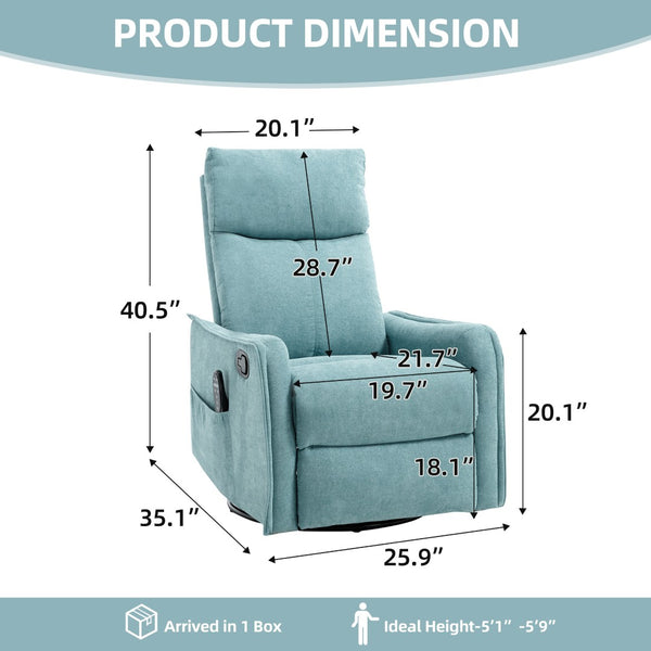 English Elm Heat Massage Rocker Swivel Recliner with 8 Node Vibration for Cozy Living Room Lounging Antique Blue Green W1803P516799