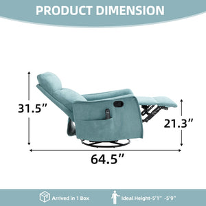 English Elm Heat Massage Rocker Swivel Recliner with 8 Node Vibration for Cozy Living Room Lounging Antique Blue Green W1803P516799