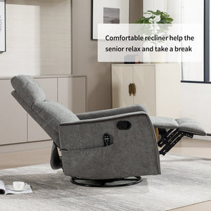 English Elm Heat Massage Rocker Swivel Recliner with 8 Node Vibration for Cozy Living Room Lounging Light Grey W1803P516800