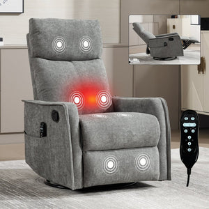 English Elm Heat Massage Rocker Swivel Recliner with 8 Node Vibration for Cozy Living Room Lounging Light Grey W1803P516800