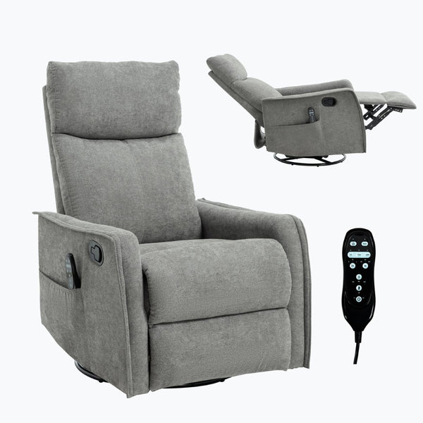 English Elm Heat Massage Rocker Swivel Recliner with 8 Node Vibration for Cozy Living Room Lounging Light Grey W1803P516800