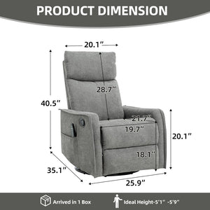 English Elm Heat Massage Rocker Swivel Recliner with 8 Node Vibration for Cozy Living Room Lounging Light Grey W1803P516800