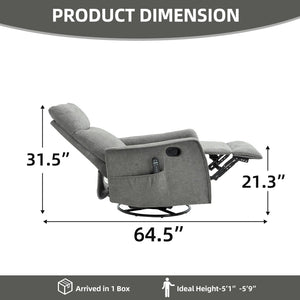 English Elm Heat Massage Rocker Swivel Recliner with 8 Node Vibration for Cozy Living Room Lounging Light Grey W1803P516800
