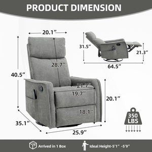 English Elm Heat Massage Rocker Swivel Recliner with 8 Node Vibration for Cozy Living Room Lounging Light Grey W1803P516800