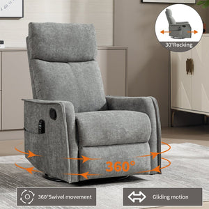 English Elm Heat Massage Rocker Swivel Recliner with 8 Node Vibration for Cozy Living Room Lounging Light Grey W1803P516800