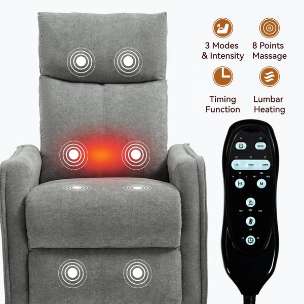 English Elm Heat Massage Rocker Swivel Recliner with 8 Node Vibration for Cozy Living Room Lounging Light Grey W1803P516800