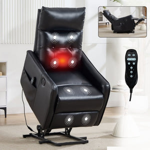 English Elm Black PU Leather Power Lift Recliner with Massage Heat and USB Charging Port Black W1803P525505