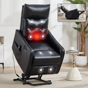 English Elm Black PU Leather Power Lift Recliner with Massage Heat and USB Charging Port Black W1803P525505