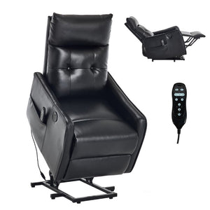 English Elm Black PU Leather Power Lift Recliner with Massage Heat and USB Charging Port Black W1803P525505