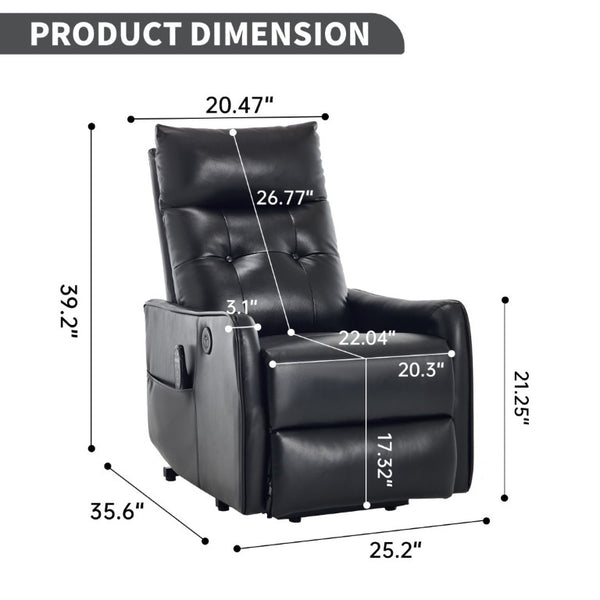 English Elm Black PU Leather Power Lift Recliner with Massage Heat and USB Charging Port Black W1803P525505