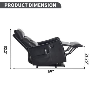English Elm Black PU Leather Power Lift Recliner with Massage Heat and USB Charging Port Black W1803P525505