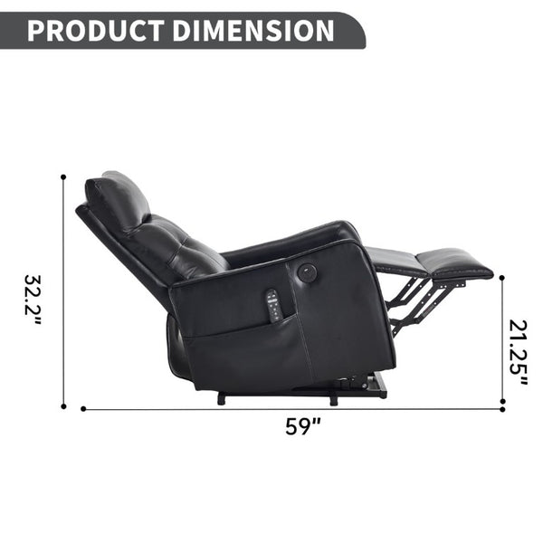 English Elm Black PU Leather Power Lift Recliner with Massage Heat and USB Charging Port Black W1803P525505