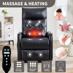 English Elm Black PU Leather Power Lift Recliner with Massage Heat and USB Charging Port Black W1803P525505